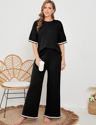 Elegante Conjunto De Jersey Y Pantalón De Punto De 2 Piezas