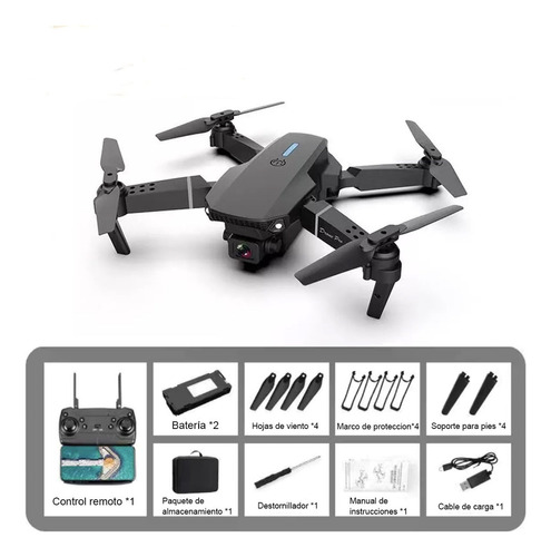 Mini drone Zhixing Minidrones E88 con cámara 4K negro 2.4GHz 2 baterías