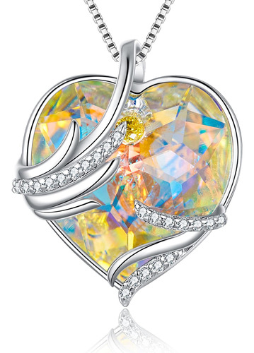 Elequeen Angel Wings Heart Collar Para Mujer, Aurora Heart