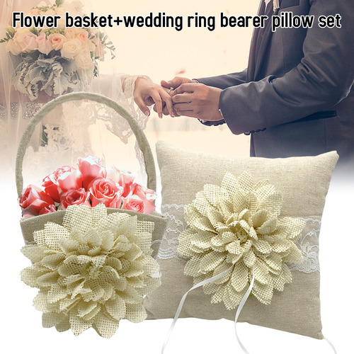 Cesta De Flores Y Cojín Para Anillos De Boda, Encaje Con For