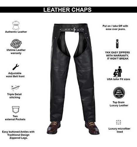 Chaps De Cuero Para Motocicleta - Talla 48'' - Negro