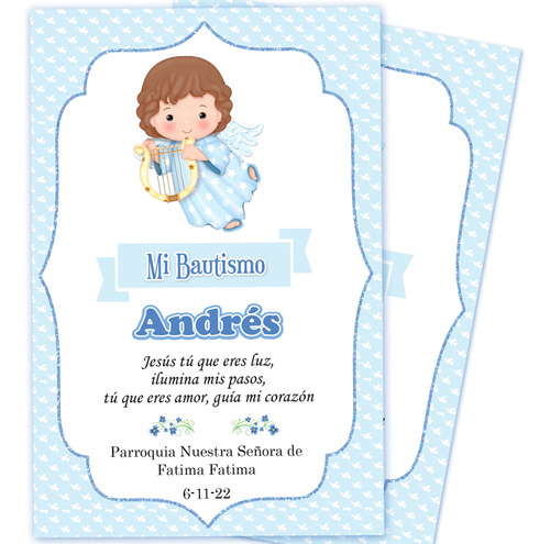 Tarjeta Estampita Bautísmo Imprimir Personalizada Angelito 6