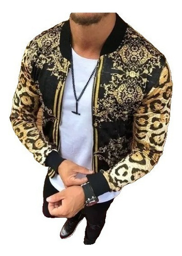 Leopardo Impreso Oro De Lujo Chamarras De Moda Bombardero Ab