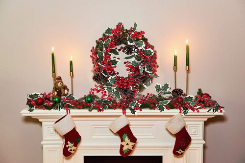 Guirnalda Navideña Bayas Rojas 2 5mts Decoración Recutms