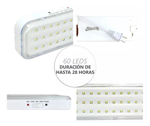 Lámpara De Emergencia Recargable Extra Plana 60 Leds