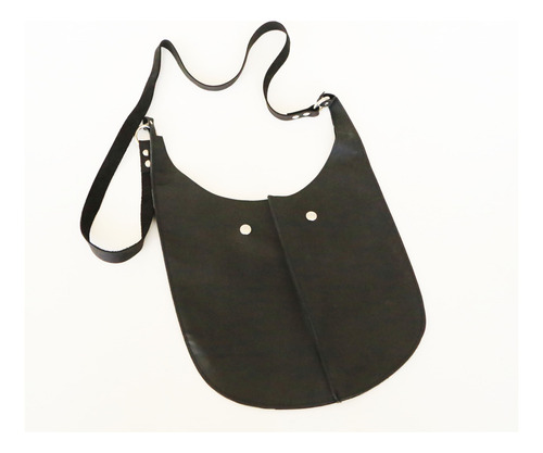 Morral De Piel En Forma De U Negro Lisa Níquel Negro
