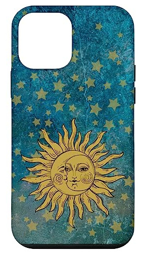 Funda Para iPhone 12 Mini Cosmic Sun Moon Stars On Teal-02