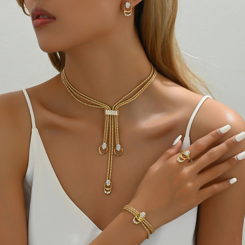 Conjunto De Colar E Joias De Strass Para Mulheres