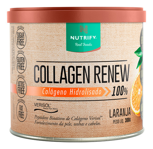 Suplemento em pó Nutrify  Collagen Renew colágeno Collagen Renew sabor  laranja em pote de 300g