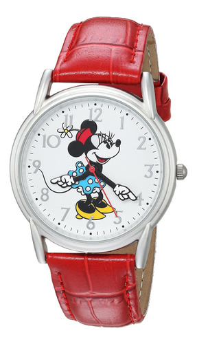 Reloj Mujer Disney Wds000409 Cuarzo Pulso Rojo En Cuero