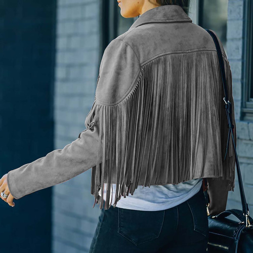 Abrigo Con Flecos Para Mujer, De Gamuza Sintética, Cómodo, Estilo Vaquero