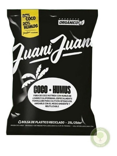 Sustrato 80% Fibra De Coco 20% Humus 25 Lt. / Juani Juana