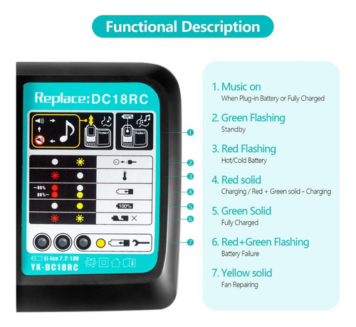 Carregador De Bateria De Íon-lítio Dc18ra 18v Para Makita