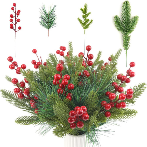 Galhos De Pinheiro De Imitação De Natal Com Frutas Vermelhas