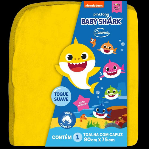 Imagem 2 de 3 de Toalha Com Capuz Baby Shark 100% Algodão