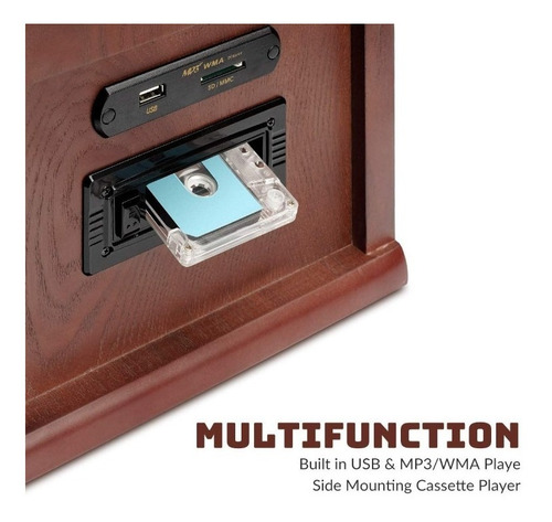 Tocadiscos Clásico De Madera 10 En 1 Conexión Bluetooth