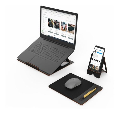 Combo Soporte Notebook 15 + Porta Celular Flip A + Mousepad