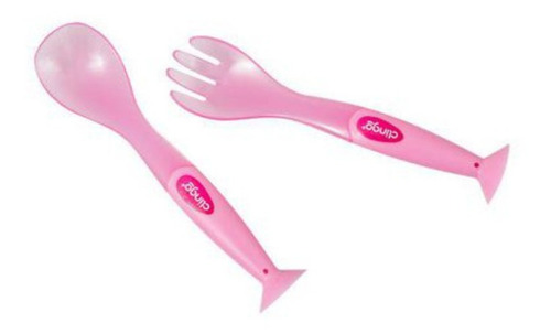 Talheres De Silicone Com Ventosa Rosa - Clingo