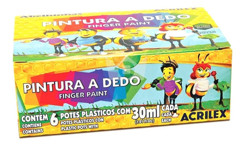 Pintura A Dedo Acrilex Com 6 Cores Arte Infantil - 30ml