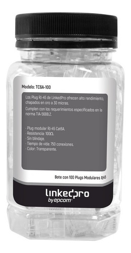 Bote Con 100 Piezas De Plug Modular Rj45 Cat6a 30 Micras