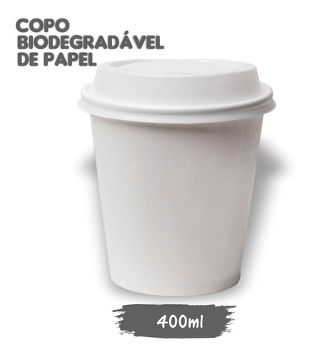 50 Copos Térmicos Papel Biodegradável Branco/preto 400ml 