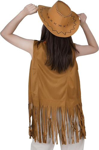 Conjunto De Trajes De Vaquera, Chaleco Con Flecos, Sombrero De Vaquero Y Gafas De Sol