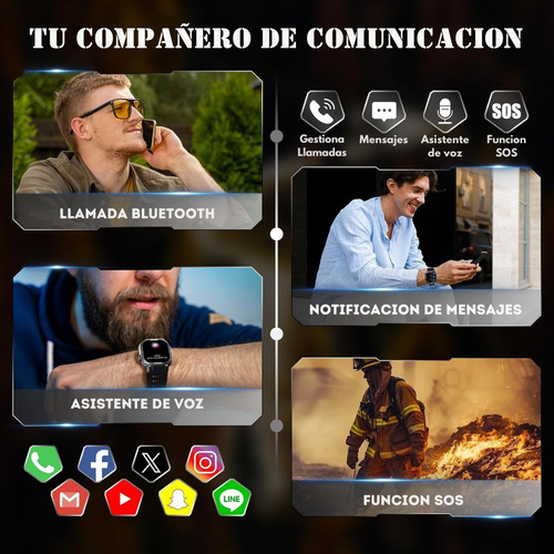 Reloj Inteligente Hombre Sumergible Cuadrado Linterna 3 Atm Negro Mesh S320b Negro Film Negro
