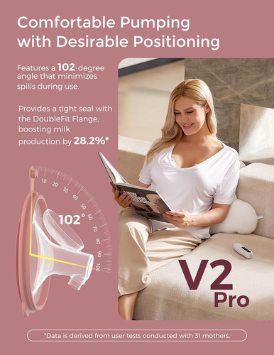 Momcozy V2 Pro Extractor de Leche Eléctrico Ultraligero, Extractor de Leche Portátil y Manos Libres