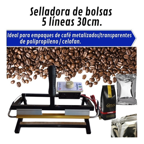 Selladora De Bolsas Metalizadas Celofán Café 5 Líneas 30cm 