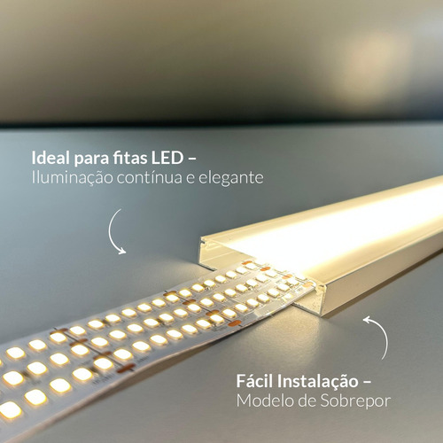 Kit 10 metros Perfil Led Barra Sobrepor Destak Alumínio 5x2m 50x10mm Branco Cod: ALUT285713-5 Alut By Avant