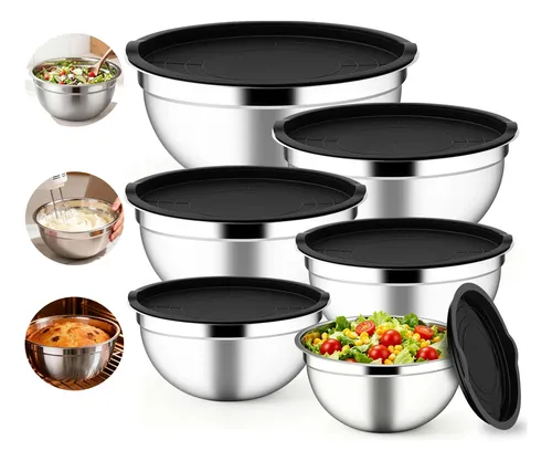 Kit 5 Tigelas Inox com Tampa
