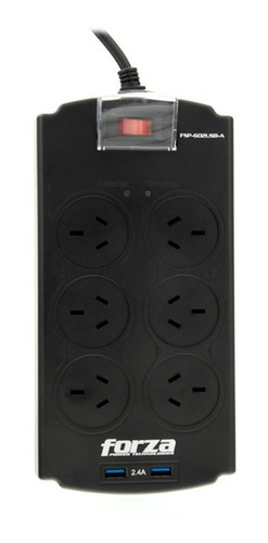 Zapatilla Enchufe Protector Tensión Forza 6 Tomas + USB Color Negro