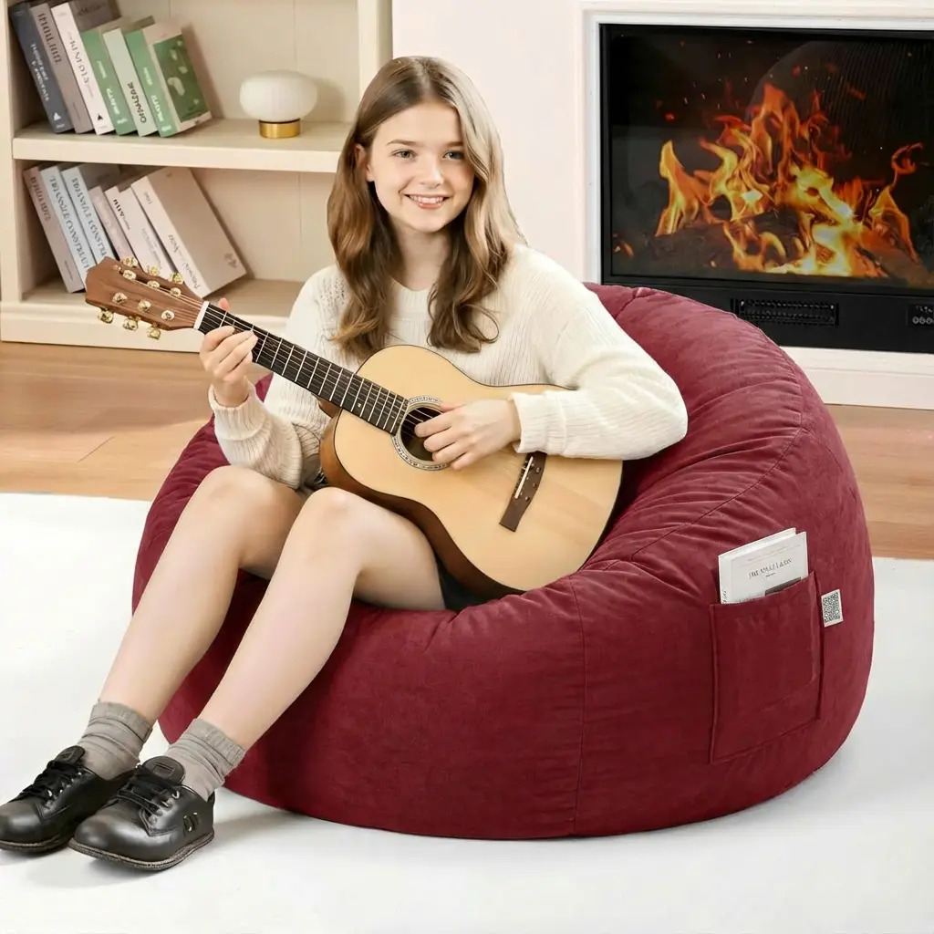 Puff Sillón Suave Para Sala Y Recámara Individual 85×85×55cm Color Rojo