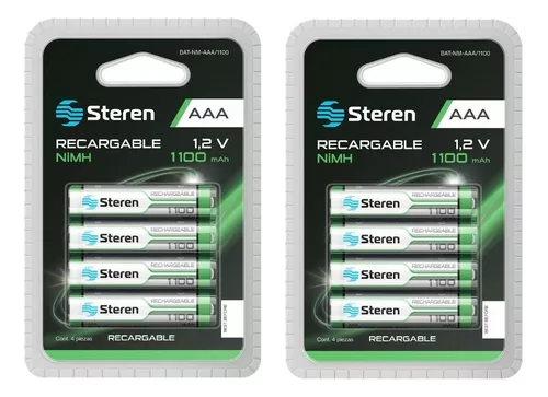 Paquete de 4 Pilas Recargables Steren AAA NiMH 1100 mAh