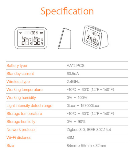 Sensor Wifi 3 Em 1 De Temperatura, Umidade E Luz Para Casa