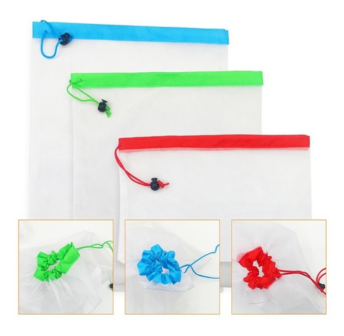 Set X 4 Bolsas Malla Reutilizables Frutas Verdura Mercado