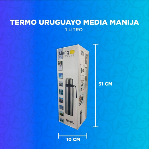 Imagen 2 de 9 de Termo Uruguayo 1 Litro Media Manija Acero Inoxidable Matero