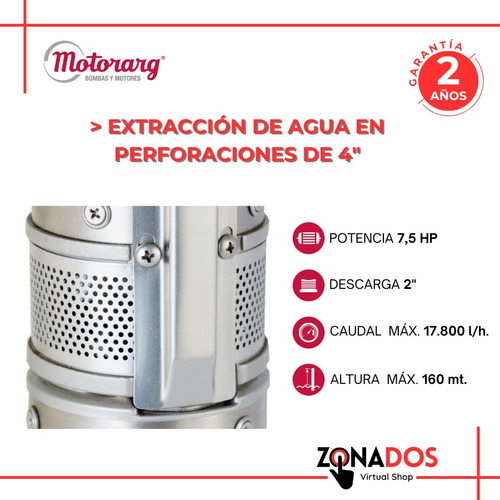 Bomba Sumergible Pozo Motorarg Bms 418 De 7,5 Hp Trifásico.