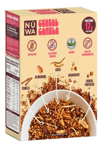 Cereal Nüwa Canela Sin Azucar Vegano Con Proteina 300g