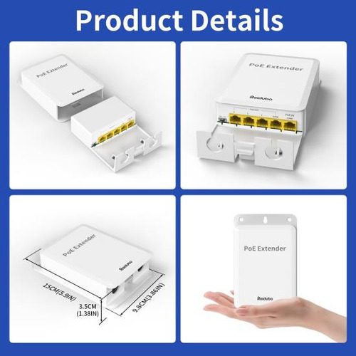 Reidubo Extensor Gigabit Poe++ De 5 Puertos Para Exteriores,
