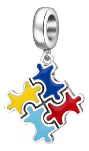 Charm 100% Auténtica Plata 925 Puzzle Colorido Autismo