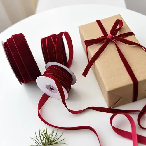 * 6 Rollos De Top Vintage Navideño Rojo Burdeos De Terciopel