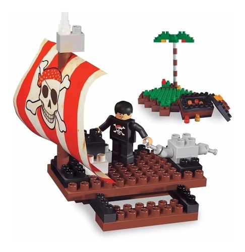 Ladrillos Encastrable Blocky Piratas 78pz 1 Muñeco Balsa 