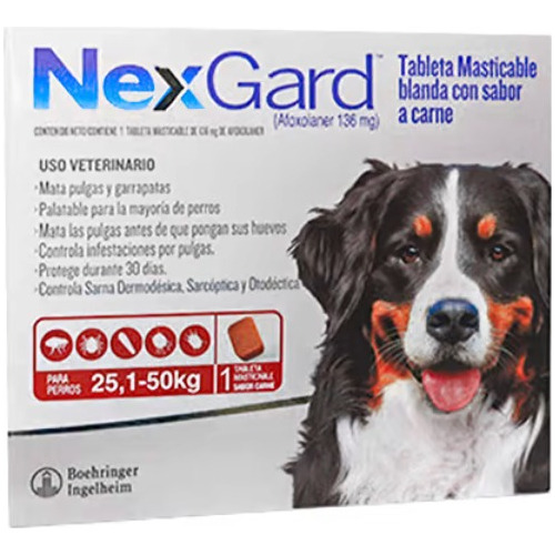 Tableta Masticable Nexgard Antipulga Y Garrapatas 25 A 50 Kg