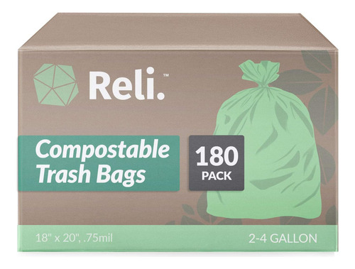 Reli. Sacos De Lixo Compostáveis De 4 Galões | 180 Unidades