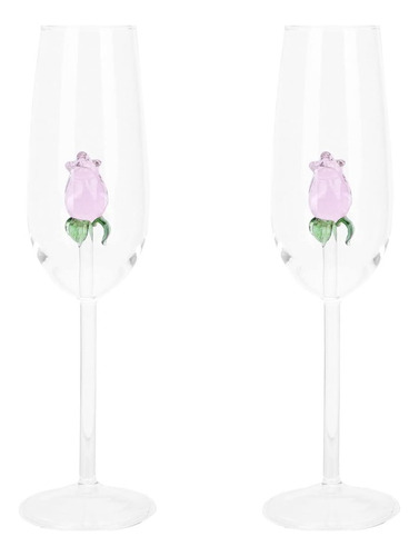Juego De 2 Copas De Vino Rosa, Copa De Vino Tinto Con Rosa E