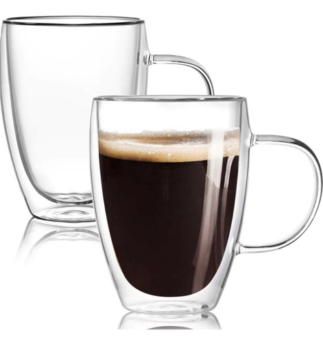 Vaso Taza Doble Vidrio Con Asa Jugo Cafe 350cc Frio/calor