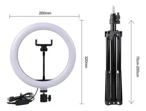 H Aro De Luz Led Con Tripode Aro 26cm 2.1 Metros