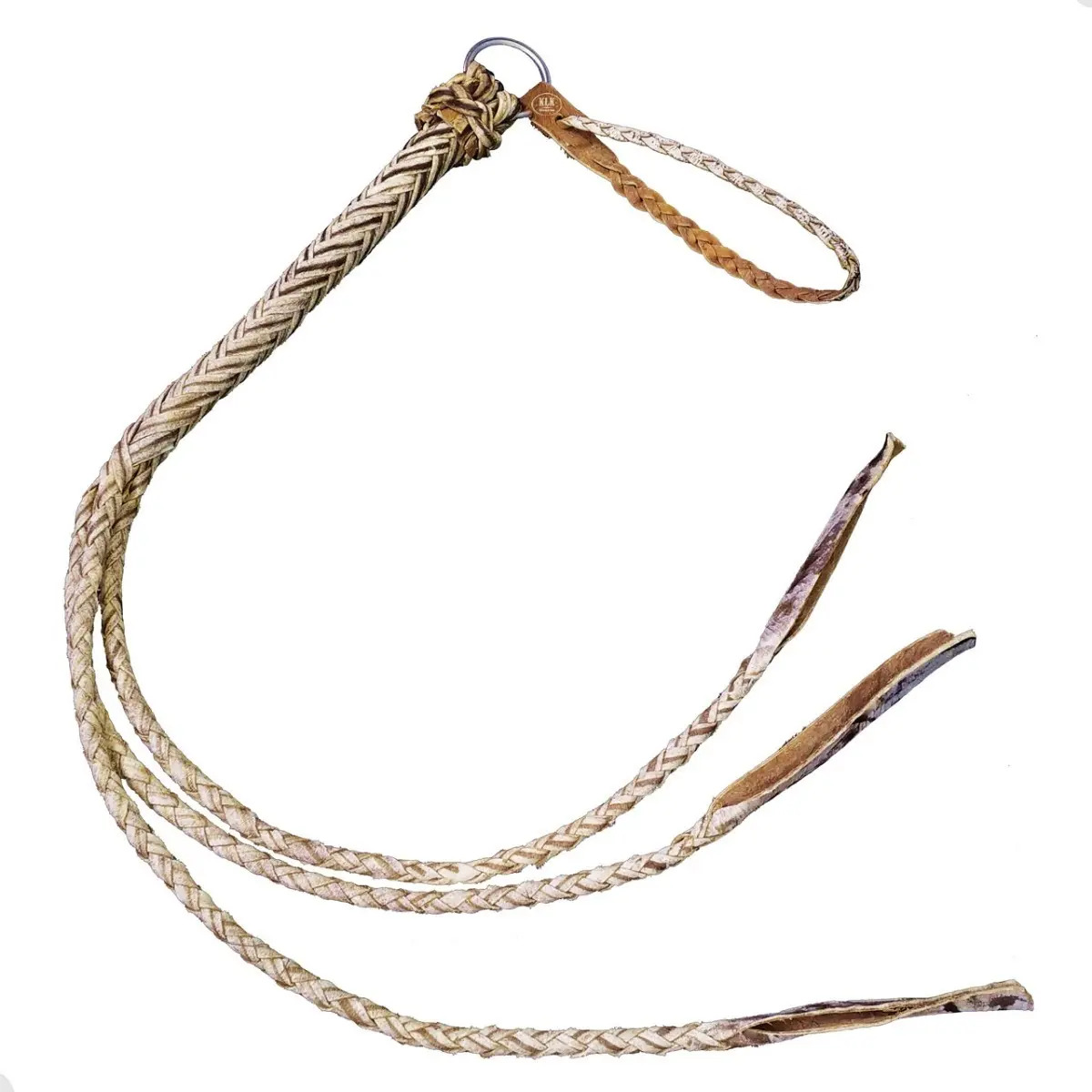 Chicote Tala Couro Cru Trançado Três Pontas 89cm