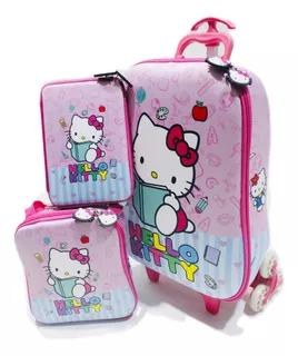 Kit Escolar Mochila Con Ruedas Hello Kitty Incl. Lonch Cart